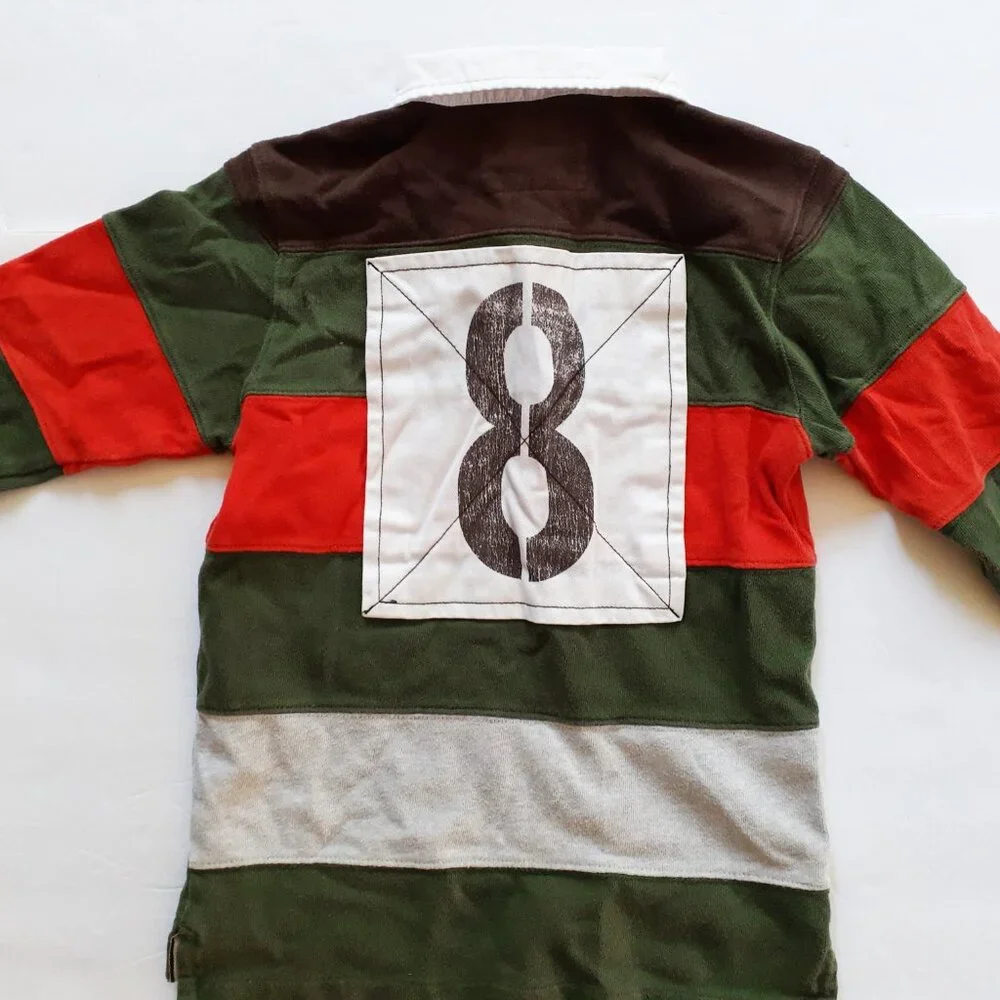 Oshkosh Boys Shirt Polo Green Orange Rugby Long Sleeve Stripe Size 6